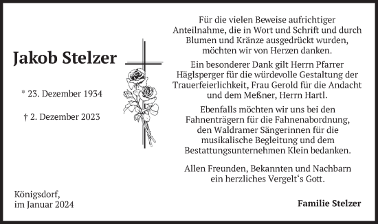 Traueranzeige von Jakob Stelzer von merkurtz