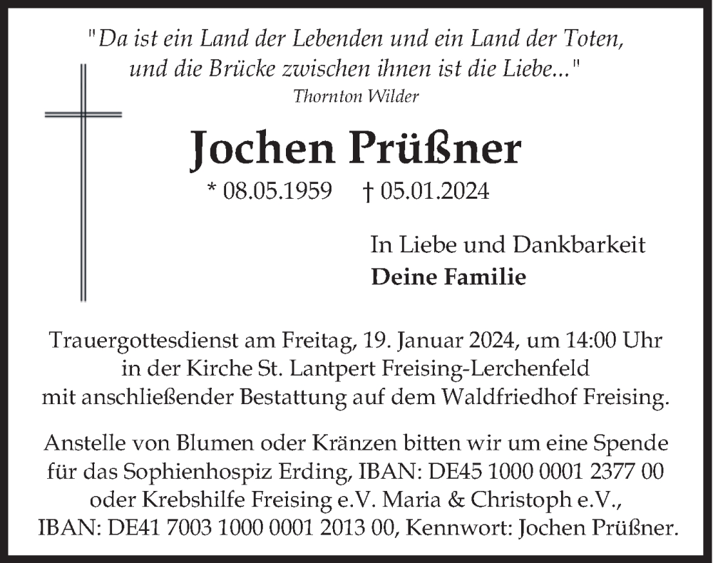  Traueranzeige für Jochen Prüßner vom 13.01.2024 aus merkurtz