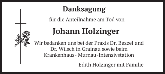 Traueranzeige von Johann Holzinger von merkurtz