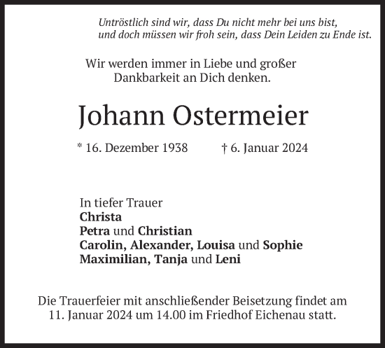 Traueranzeige von Johann Ostermeier von merkurtz