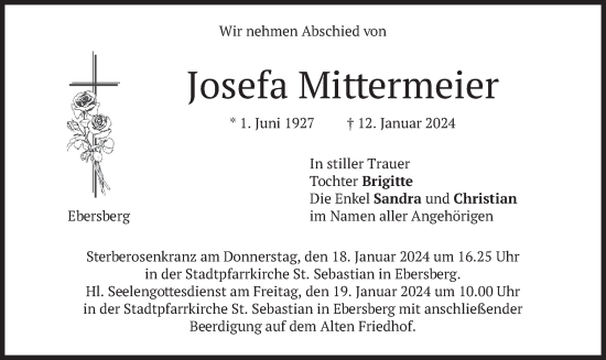 Traueranzeige von Josefa Mittermeier von merkurtz