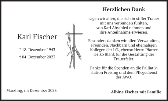 Traueranzeige von Karl Fischer von merkurtz
