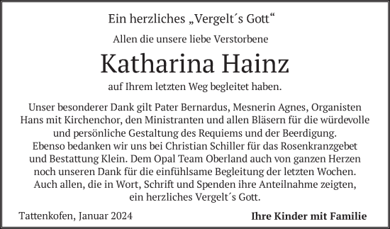 Traueranzeige von Katharina Hainz von merkurtz
