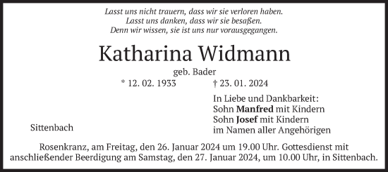 Traueranzeige von Katharina Widmann von merkurtz