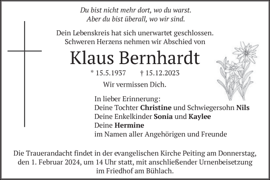 Traueranzeige von Klaus Bernhardt von merkurtz