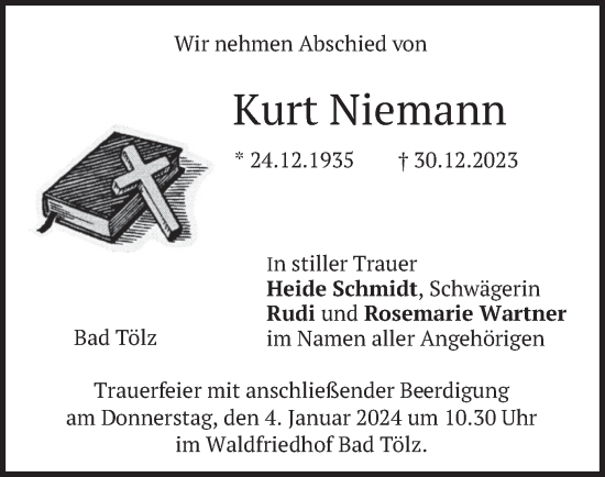 Traueranzeige von Kurt Niemann von merkurtz