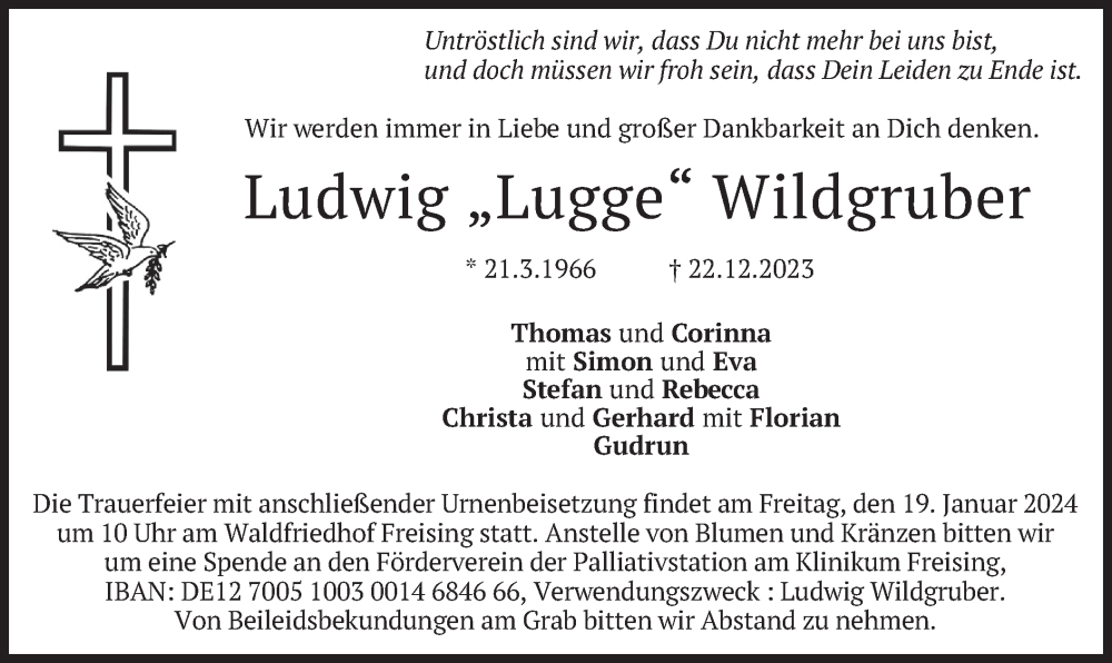  Traueranzeige für Ludwig Wildgruber vom 11.01.2024 aus merkurtz
