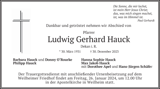 Traueranzeige von Ludwig Gerhard Hauck von merkurtz