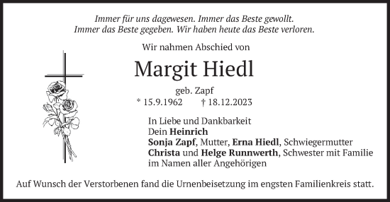 Traueranzeige von Margit Hiedl von merkurtz