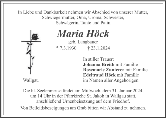 Traueranzeige von Maria Höck von merkurtz
