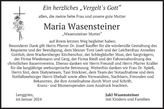 Traueranzeige von Maria Wasensteiner von merkurtz