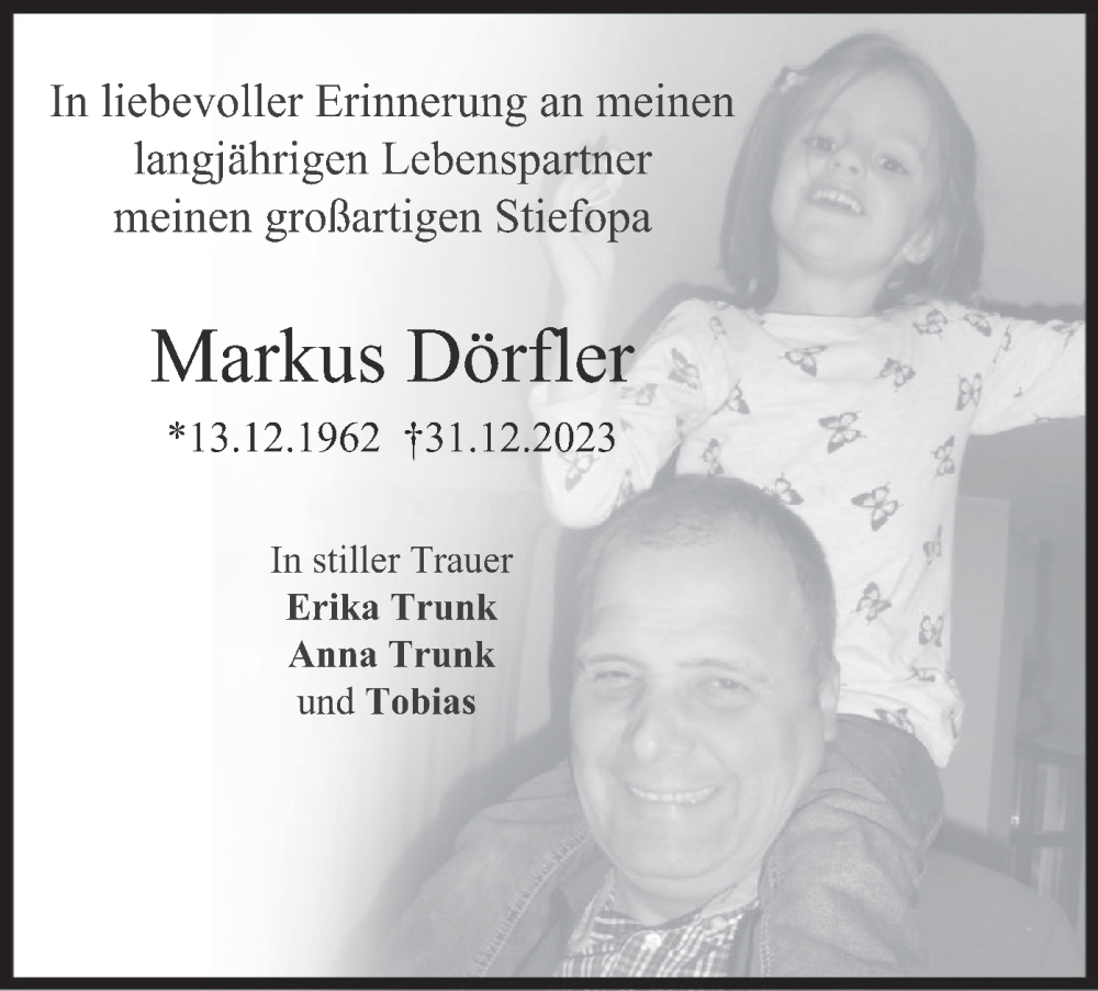  Traueranzeige für Markus Dörfler vom 20.01.2024 aus merkurtz
