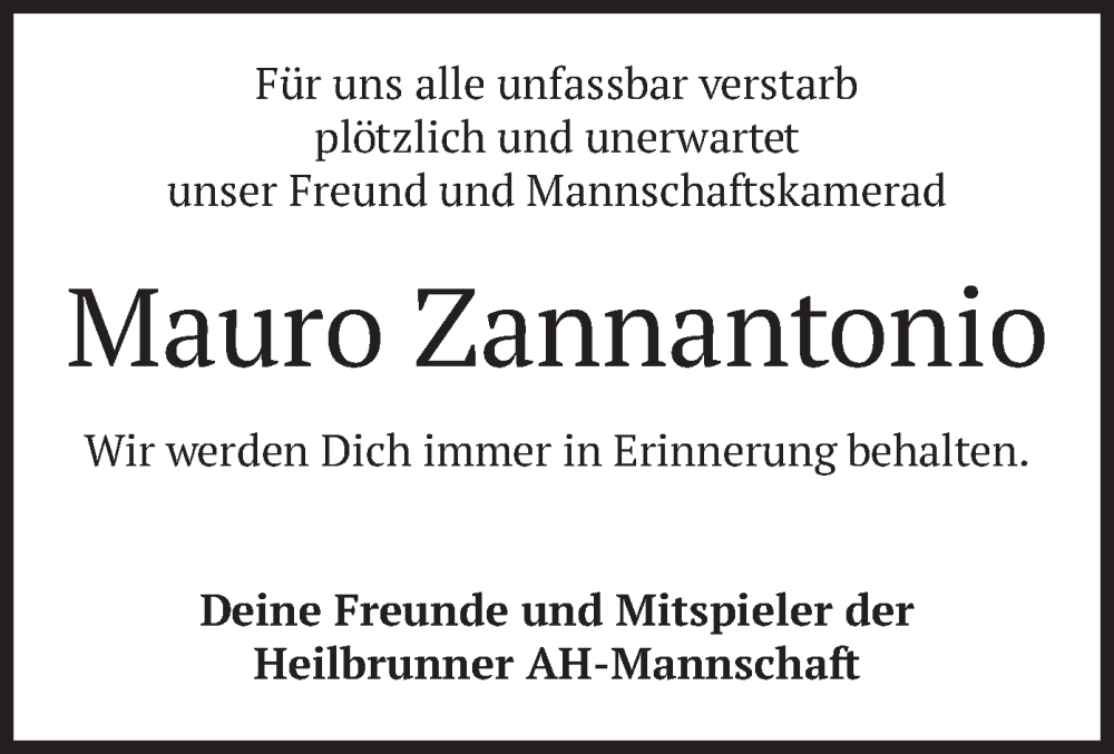  Traueranzeige für Mauro Zannantonio vom 16.01.2024 aus merkurtz