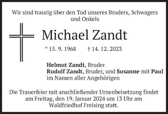 Traueranzeige von Michael Zandt von merkurtz