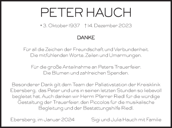 Traueranzeige von Peter Hauch von merkurtz