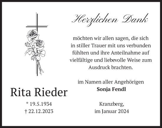 Traueranzeige von Rita Rieder von merkurtz
