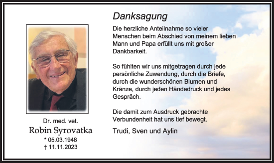 Traueranzeige von Robin Syrovatka von merkurtz