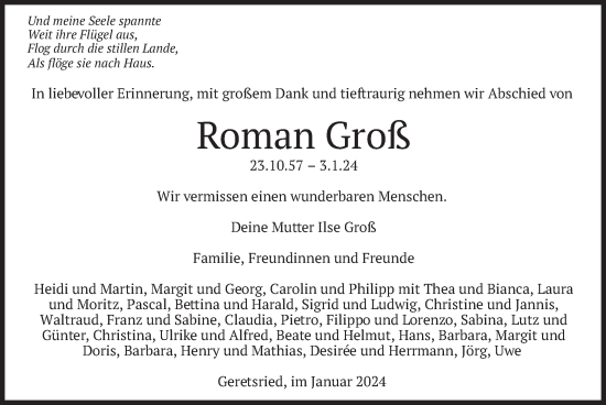 Traueranzeige von Roman Groß von merkurtz