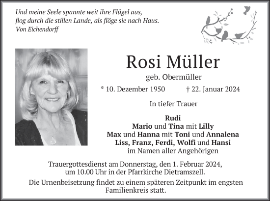 Traueranzeige von Rosi Müller von merkurtz