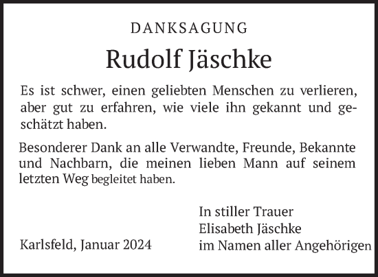 Traueranzeige von Rudolf Jäschke