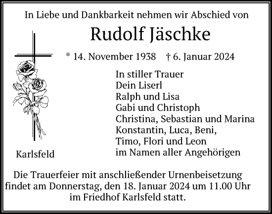 Traueranzeige von Rudolf Jäschke