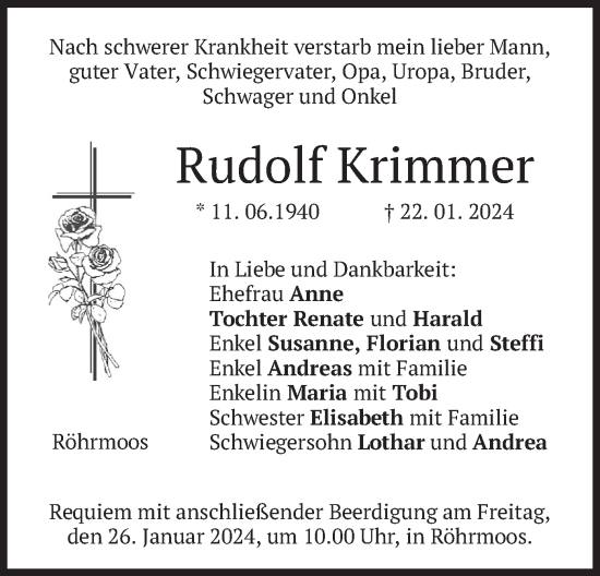 Traueranzeige von Rudolf Krimmer von merkurtz