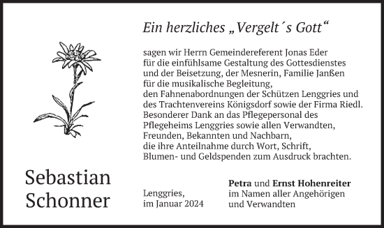 Traueranzeige von Sebastian Schonner von merkurtz