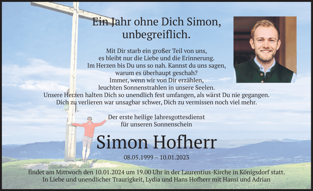  Traueranzeige für Simon Hofherr vom 05.01.2024 aus merkurtz