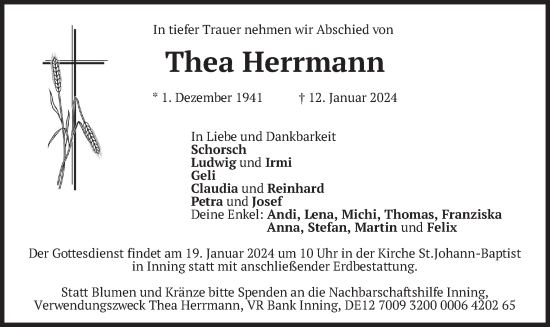 Traueranzeige von Thea Herrmann von merkurtz