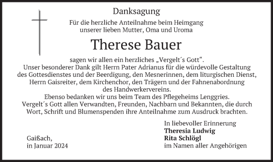 Traueranzeige von Therese Bauer von merkurtz