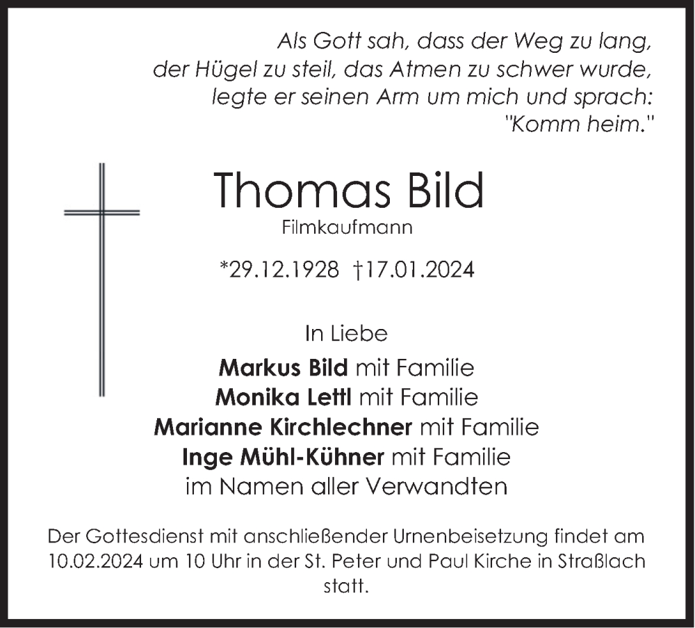  Traueranzeige für Thomas Bild vom 27.01.2024 aus merkurtz