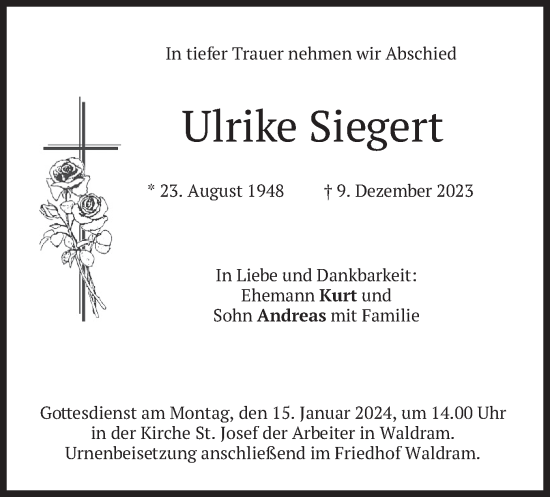 Traueranzeige von Ulrike Siegen von merkurtz