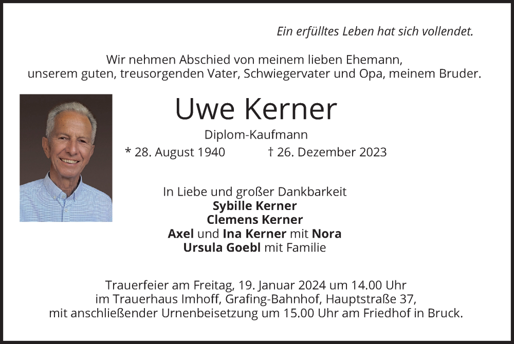  Traueranzeige für Uwe Kerner vom 05.01.2024 aus merkurtz