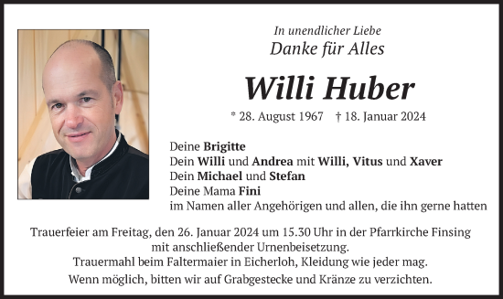 Traueranzeige von Willi Huber von merkurtz