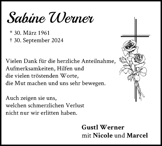 Traueranzeige von Sabine Werner von merkurtz