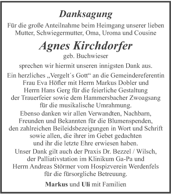 Traueranzeige von Agnes Kirchdorfer von merkurtz