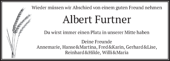 Traueranzeige von Albert Furtner von merkurtz