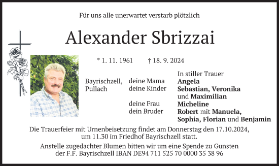 Traueranzeige von Alexander Sbrizzai von merkurtz