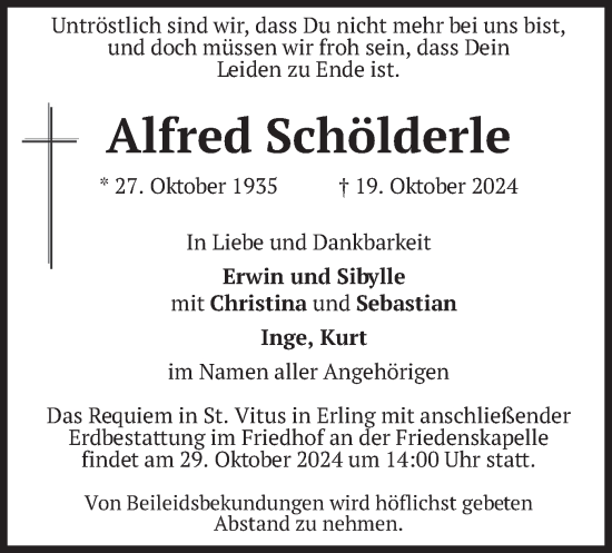 Traueranzeige von Alfred Schölderle von merkurtz