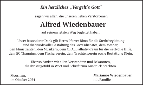 Traueranzeige von Alfred Wiedenbauer von merkurtz