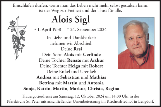 Traueranzeige von Alois Sigl von merkurtz