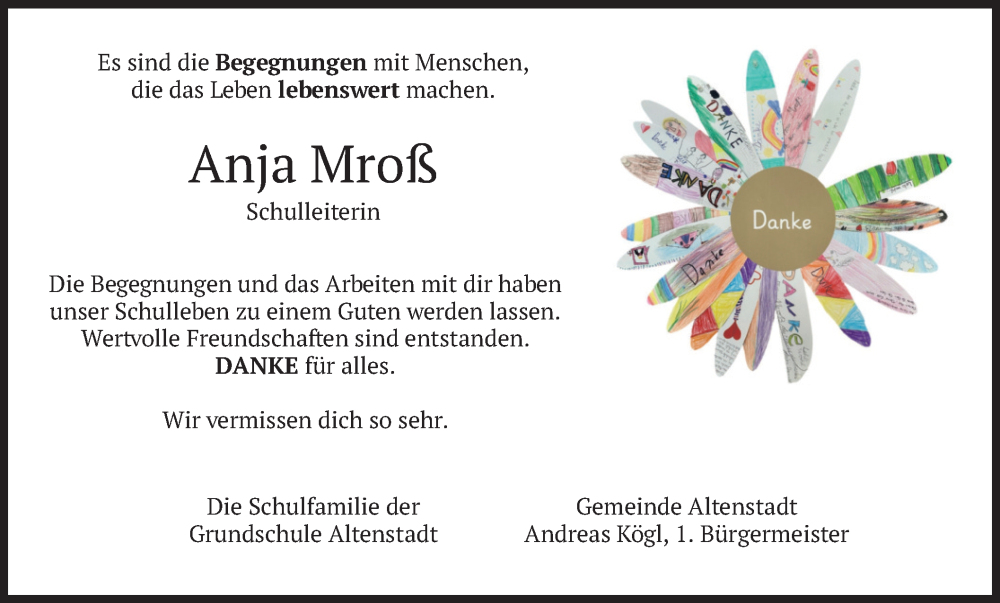  Traueranzeige für Anja Mroß vom 19.10.2024 aus merkurtz