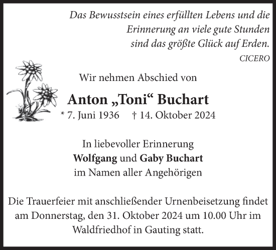 Traueranzeige von Anton Buchart von merkurtz