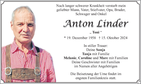 Traueranzeige von Anton Linder von merkurtz