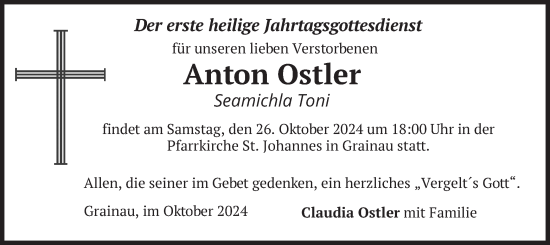 Traueranzeige von Anton Ostler von merkurtz