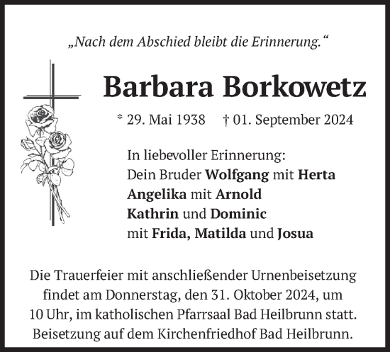 Traueranzeige von Barbara Borkowetz von merkurtz