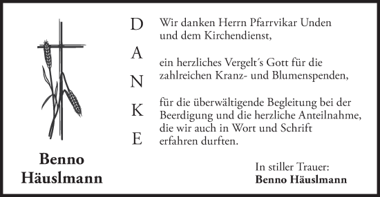 Traueranzeige von Benno Häuslmann von merkurtz