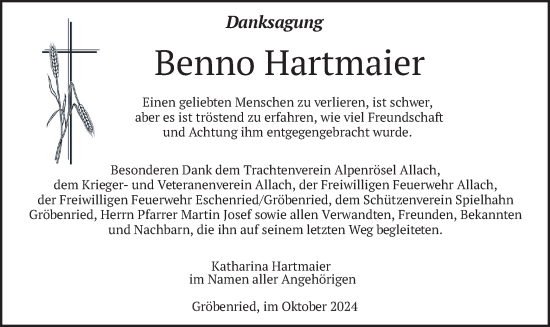 Traueranzeige von Benno Hartmaier von merkurtz