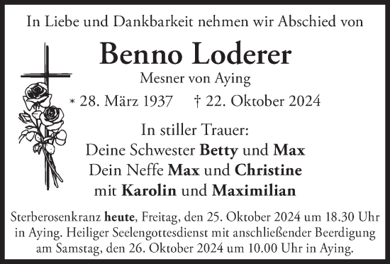 Traueranzeige von Benno Loderer von merkurtz