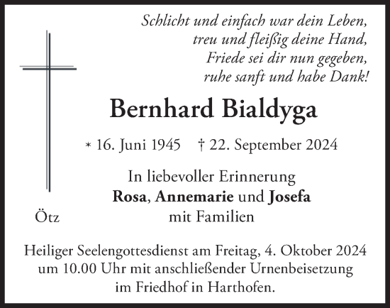 Traueranzeige von Bernhard Bialdyga von merkurtz